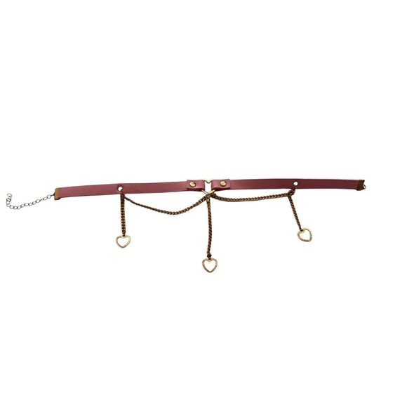 Pink Choker Collar Gold Chain Heart Pendants Gothic Korean Goth Punk Grunge Alt - Picture 5 of 9